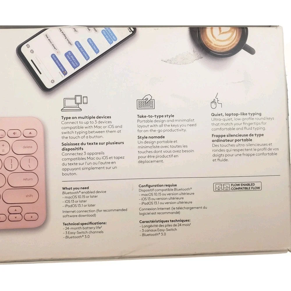 Logitech Pink Wireless Keyboard For Mac K380 Multi Device Bluetooth-New Open Box